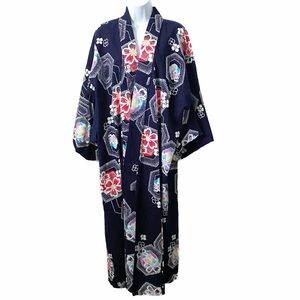 Kimono Japanese Yukata Full Length Kimono Robe Red Blue Sand Dollar
